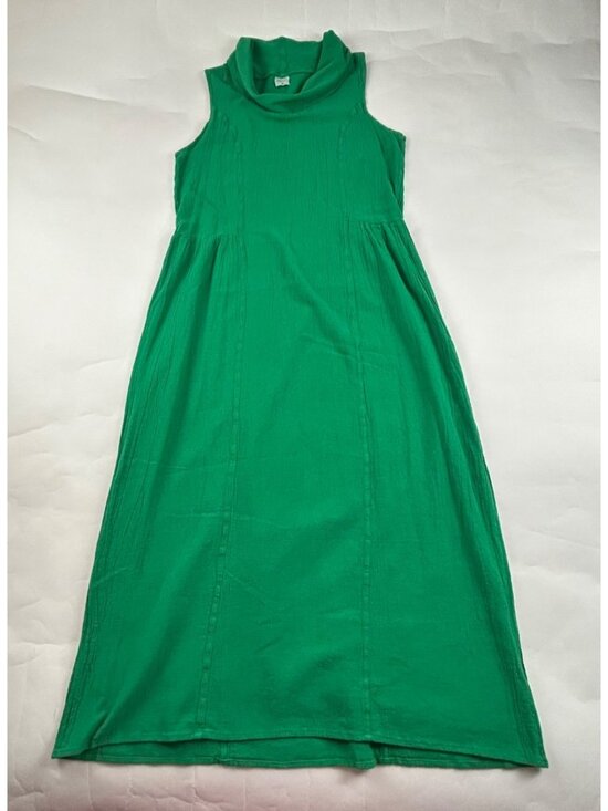 Manta del Lago Dresses & Skirts - Manta del Lago Bright Green Crinkle Cotton Cowl Neck Maxi Dress M